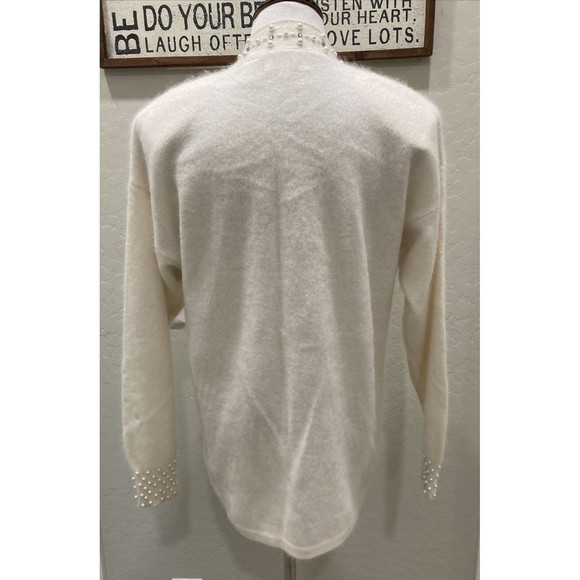 Eugenia by Angenie Winter White Open Cardigan SZ XL 40% Angora Embellished - Picture 6 of 16